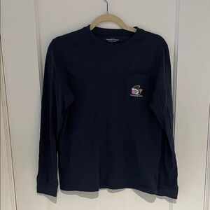 Boys (Size 16) Vineyard Vines Dark Blue Christmas/Happy Holidays Long Sleeve Tee